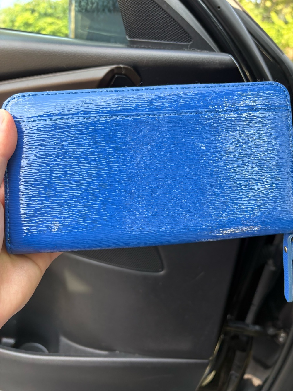 kate spade Bright Blue Patent Zip Wallet with Gold Logo - Picture 5 of 15
